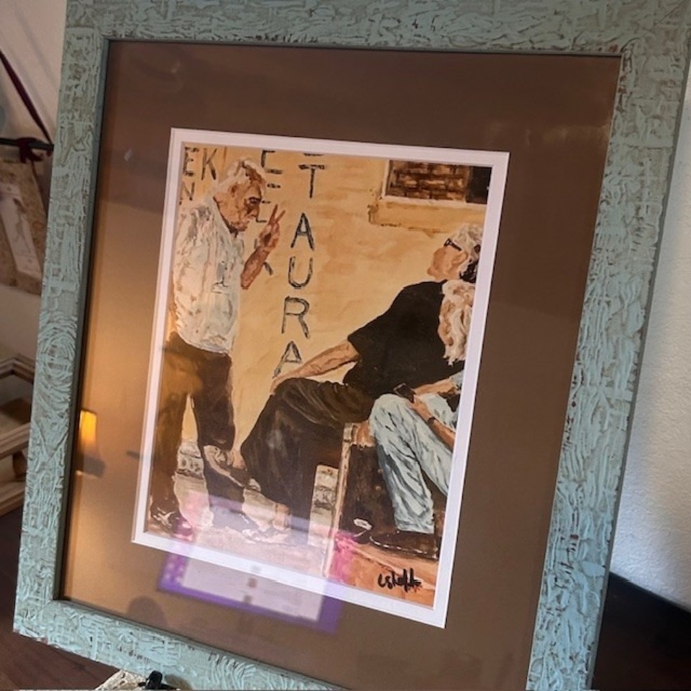 Framed Print By Artist Lynn Shaffer  Signed "Holding Court"  16 1/2" x  14 1/2"